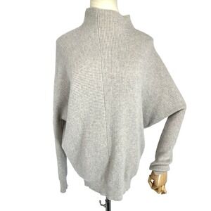 Saks Fifth Avenue Sweater Women's S Beige Gray Cashmere Mock Neck Dolman Knit